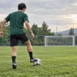 緑の練習着を着てサッカーのボールコントロールをする選手のイメージ